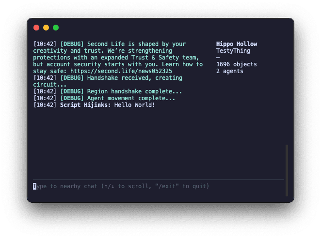 Screenshot of the terminal client